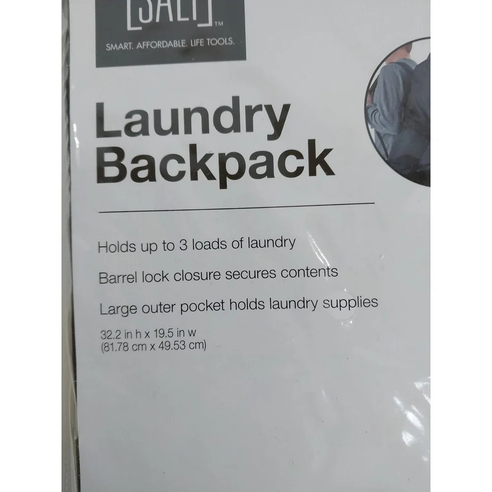 SALT‎ Large Laundry 3 Loads Clothes Backpack 32.2 x 19.5 Black Detergent Pocket
